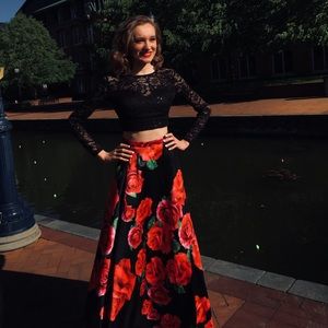 2 pc floral and sequence Prom dress